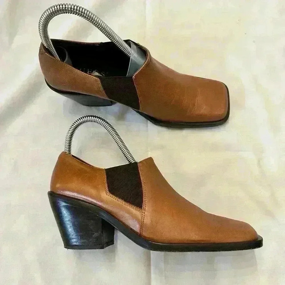 Guess Brown Leather Square Toe Slip On Block Heel Mule Booties Shoes Women’s 5.5 - Picture 2 of 7